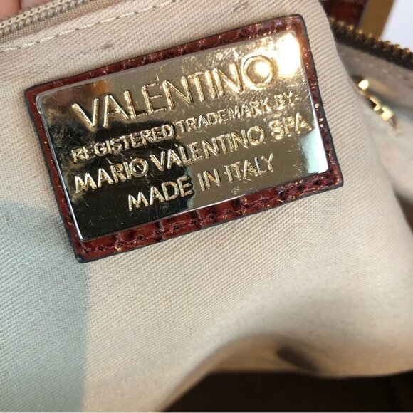 Vtg Valentino Milano brown reptile leather satchel with crossbody shoulder strap - Picture 9 of 12